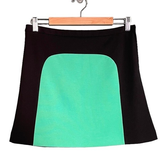 Vivienne Tam Skirt Mod Black Kelly Green Color-block Ponte Knit Mini Size 6 - Picture 1 of 9